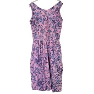 Vintage Hollywood & Vine Floral Pink and Purple Dress 100% Cotton Cottagecore M
